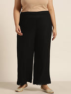 Juniper Women Black Rayon Solid Wide Leg Palazzo | Grocsy
