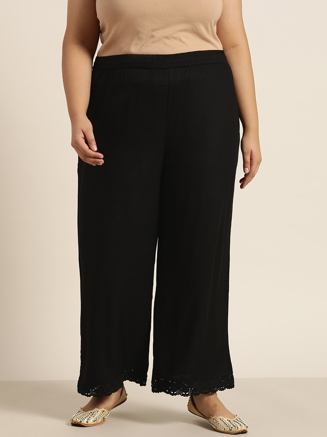 Juniper Women Black Rayon Solid Wide Leg Palazzo | Grocsy