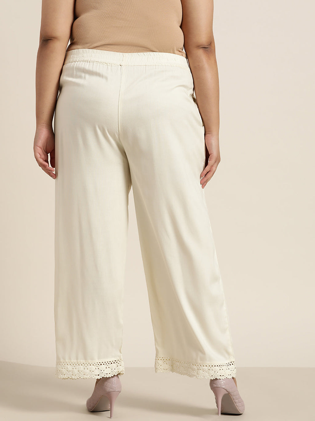Juniper Women Offwhite Rayon Solid Wide Leg Palazzo | Grocsy