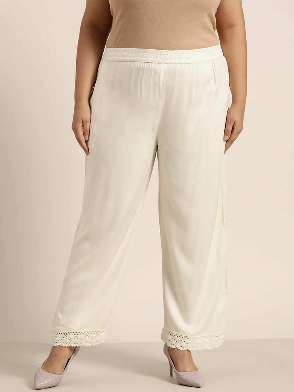 Juniper Women Offwhite Rayon Solid Wide Leg Palazzo | Grocsy