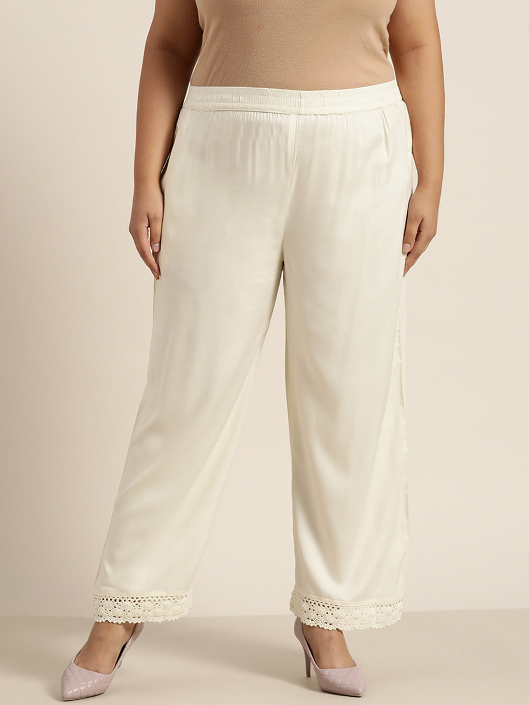 Juniper Women Offwhite Rayon Solid Wide Leg Palazzo | Grocsy