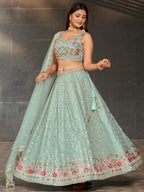 Tulsi Art Awesome Sky-Blue Sequins Georgette Engagement Wear Lehenga Choli | Grocsy