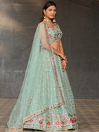 Tulsi Art Awesome Sky-Blue Sequins Georgette Engagement Wear Lehenga Choli | Grocsy