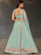 Tulsi Art Awesome Sky-Blue Sequins Georgette Engagement Wear Lehenga Choli | Grocsy