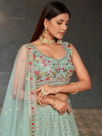 Tulsi Art Awesome Sky-Blue Sequins Georgette Engagement Wear Lehenga Choli | Grocsy