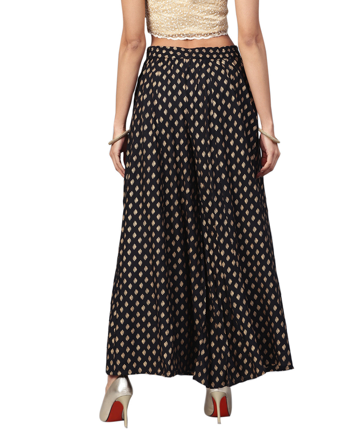 Juniper Women Black Rayon Printed Flared Palazzo | Grocsy