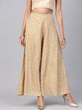 Juniper Women Gold Rayon Printed Flared Palazzo | Grocsy