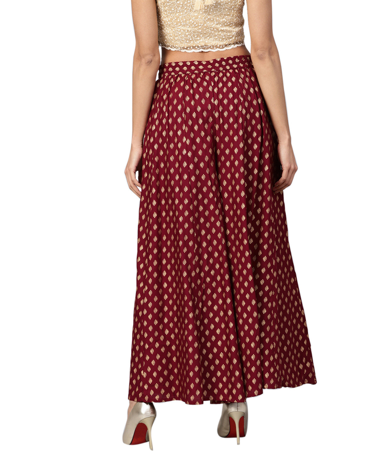 Juniper Women Maroon Rayon Printed Flared Palazzo | Grocsy