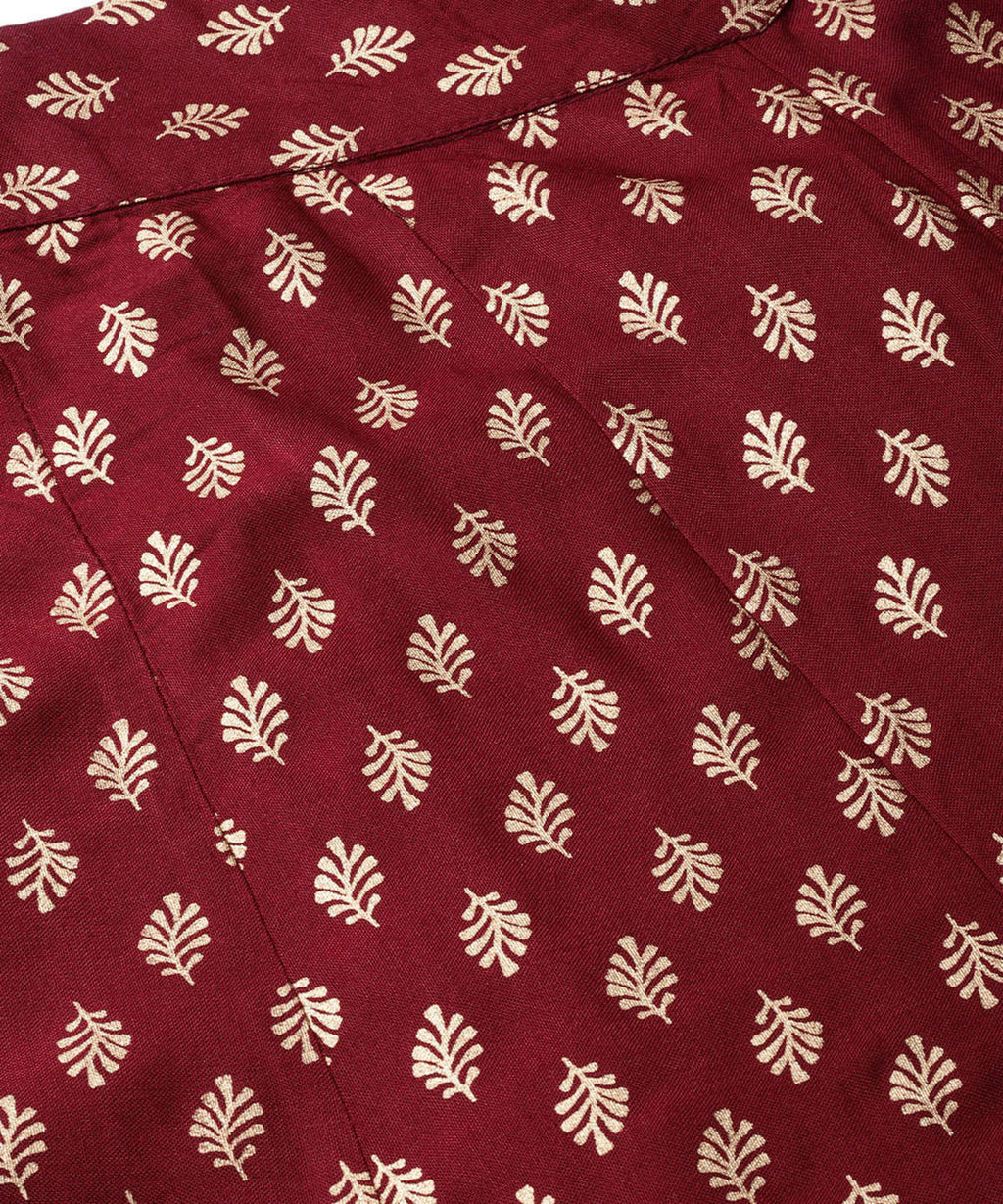 Juniper Women Maroon Rayon Printed Flared Palazzo | Grocsy