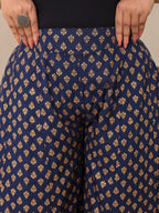 Juniper Navy Blue Ethnic Motif Printed Rayon Flared Women Palazzo With One Pocket | Grocsy