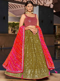 Tulsi Art Marvelous Olive Green Sequins Georgette Sangeet Wear Lehenga Choli | Grocsy