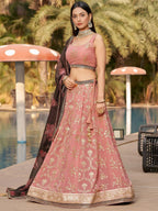 Tulsi Art Wonderful Pink Thread Work Georgette Function Wear Lehenga Choli | Grocsy