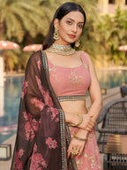 Tulsi Art Wonderful Pink Thread Work Georgette Function Wear Lehenga Choli | Grocsy