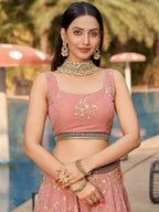 Tulsi Art Wonderful Pink Thread Work Georgette Function Wear Lehenga Choli | Grocsy