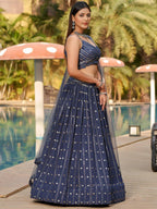 Tulsi Art Fantastic Grey Sequins Georgette Reception Wear Lehenga Choli | Grocsy