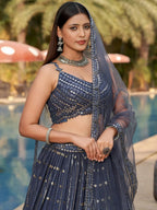 Tulsi Art Fantastic Grey Sequins Georgette Reception Wear Lehenga Choli | Grocsy