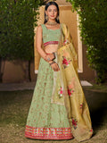 Tulsi Art Incredible Pista Green Sequins Georgette Lehenga Choli With Dupatta | Grocsy
