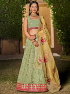Tulsi Art Incredible Pista Green Sequins Georgette Lehenga Choli With Dupatta | Grocsy