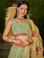 Tulsi Art Incredible Pista Green Sequins Georgette Lehenga Choli With Dupatta | Grocsy