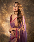 Lorenvalley Fashion Attractive Purple Fendy Silk Saree With Jacquard Weaving Blouse | Grocsy