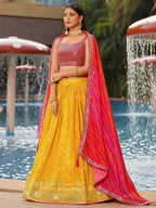 Tulsi Art Gorgeous Yellow Sequins Georgette Haldi Wear Lehenga Choli | Grocsy