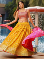 Tulsi Art Gorgeous Yellow Sequins Georgette Haldi Wear Lehenga Choli | Grocsy