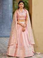 Tulsi Art Beautiful Pink Sequins Art Silk Bridesmaid Lehenga Choli With Dupatta | Grocsy
