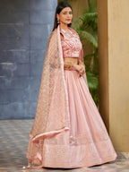 Tulsi Art Beautiful Pink Sequins Art Silk Bridesmaid Lehenga Choli With Dupatta | Grocsy