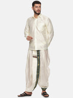 Sethukrishna Men Cream Solid Art Silk Dhotis | Grocsy