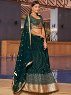 Tulsi Art Stunning Green Sequins Georgette Reception Wear Lehenga Choli | Grocsy