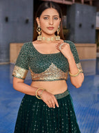 Tulsi Art Stunning Green Sequins Georgette Reception Wear Lehenga Choli | Grocsy
