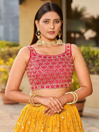 Tulsi Art Stunning Yellow Sequins Georgette Wedding Wear Lehenga Choli | Grocsy