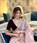 Lorenvalley Fashion Pink Soft Zimmy Silk Saree With Fancy Lace | Grocsy