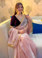 Lorenvalley Fashion Pink Soft Zimmy Silk Saree With Fancy Lace | Grocsy