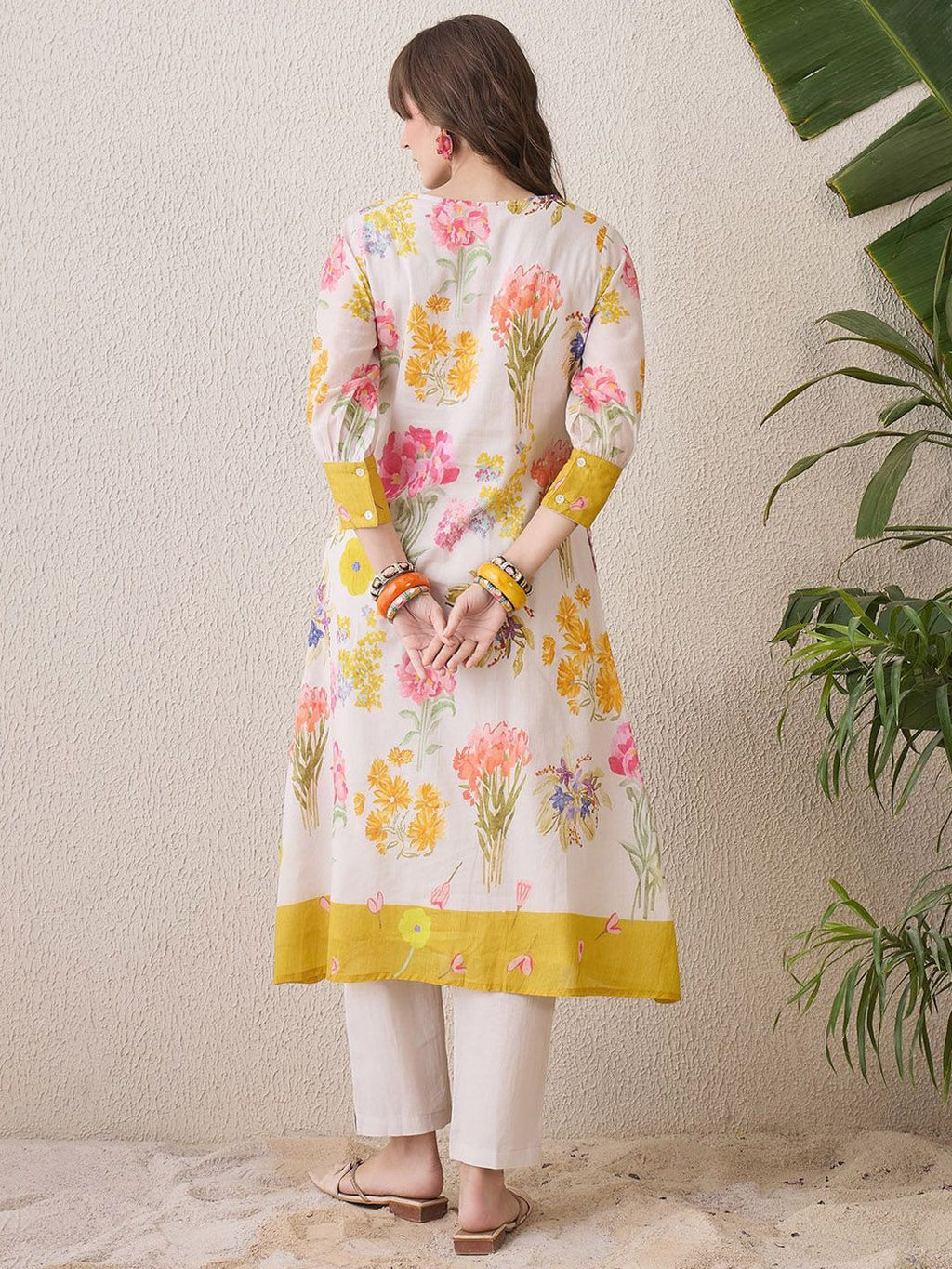 Indo Era Floral Printed Round Neck Pure Cotton Straight Kurta With Trouser | Grocsy
