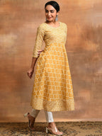 Aks Geometric Printed Cotton Anarkali Kurta | Grocsy