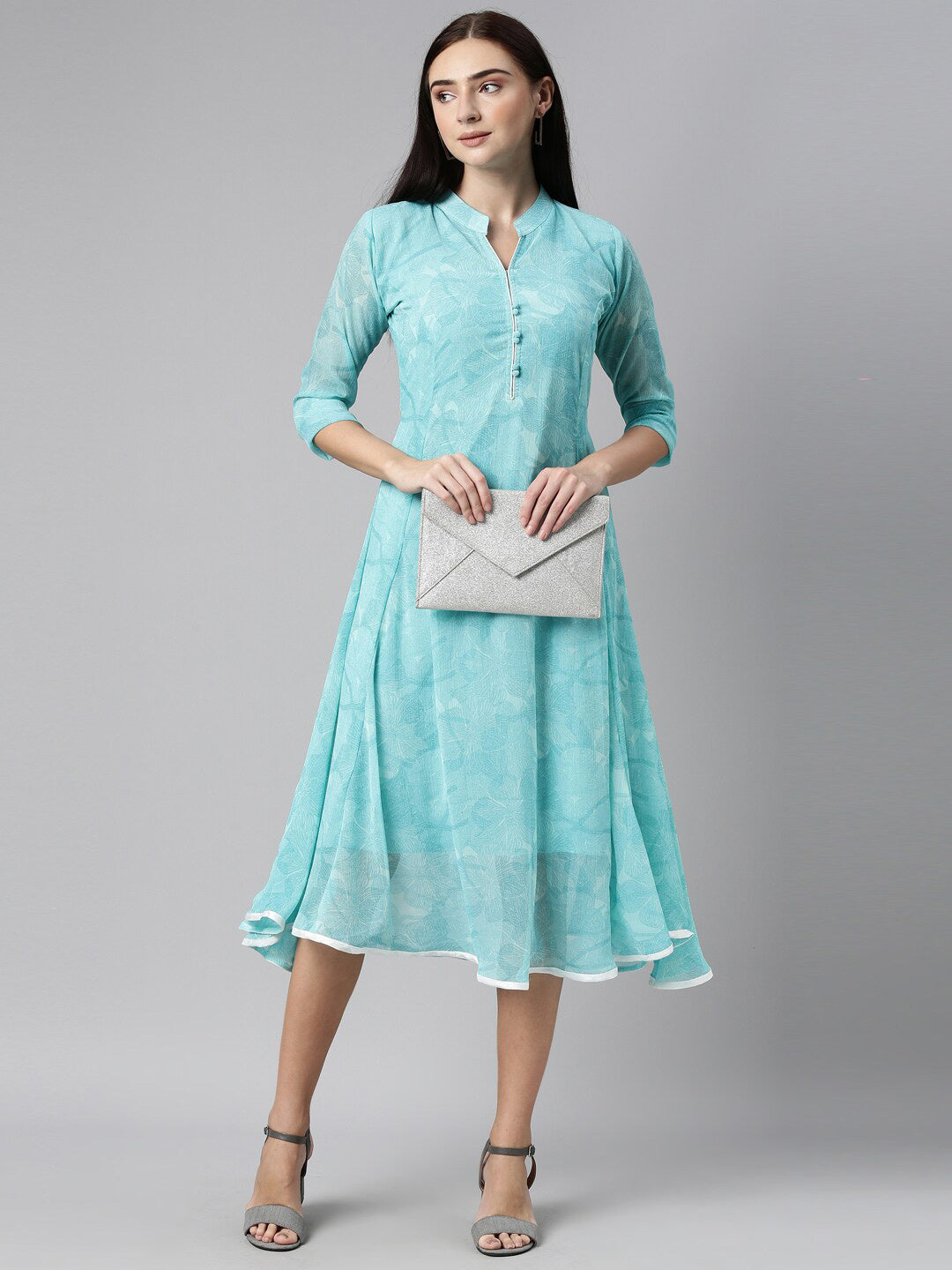 Souchii Women Floral Chiffon A-Line Midi Dress | Grocsy