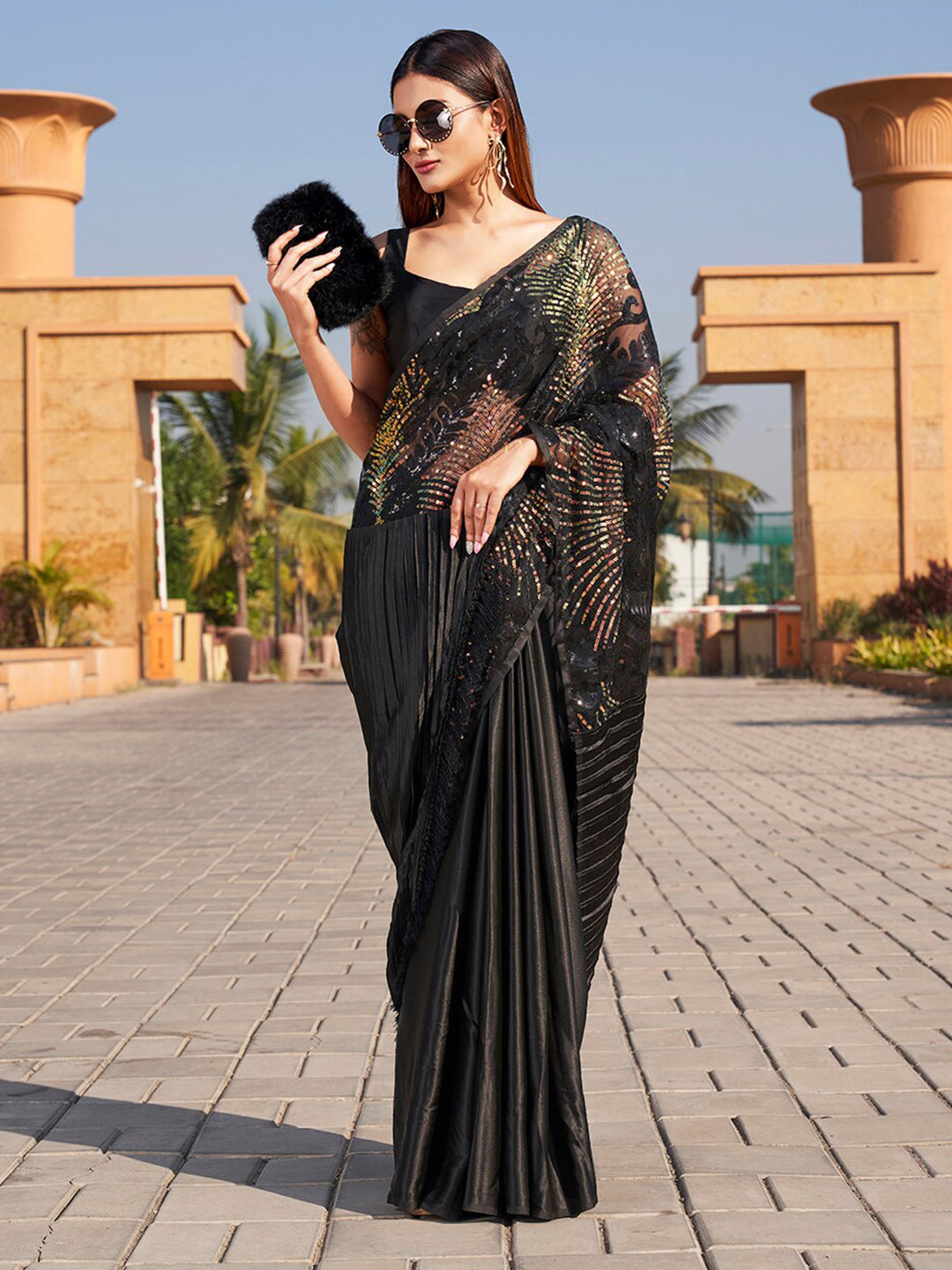 Tikhi Imli Sequinned Satin Saree | Grocsy