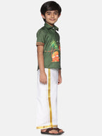 Sethukrishna Boys Olive Green Printed Shirt | Grocsy