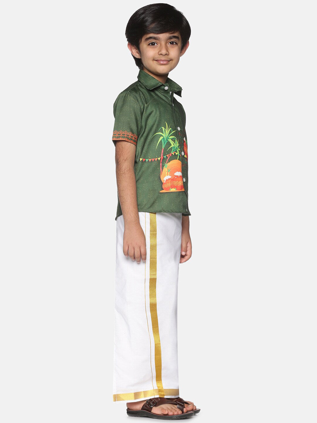 Sethukrishna Boys Olive Green Printed Shirt | Grocsy