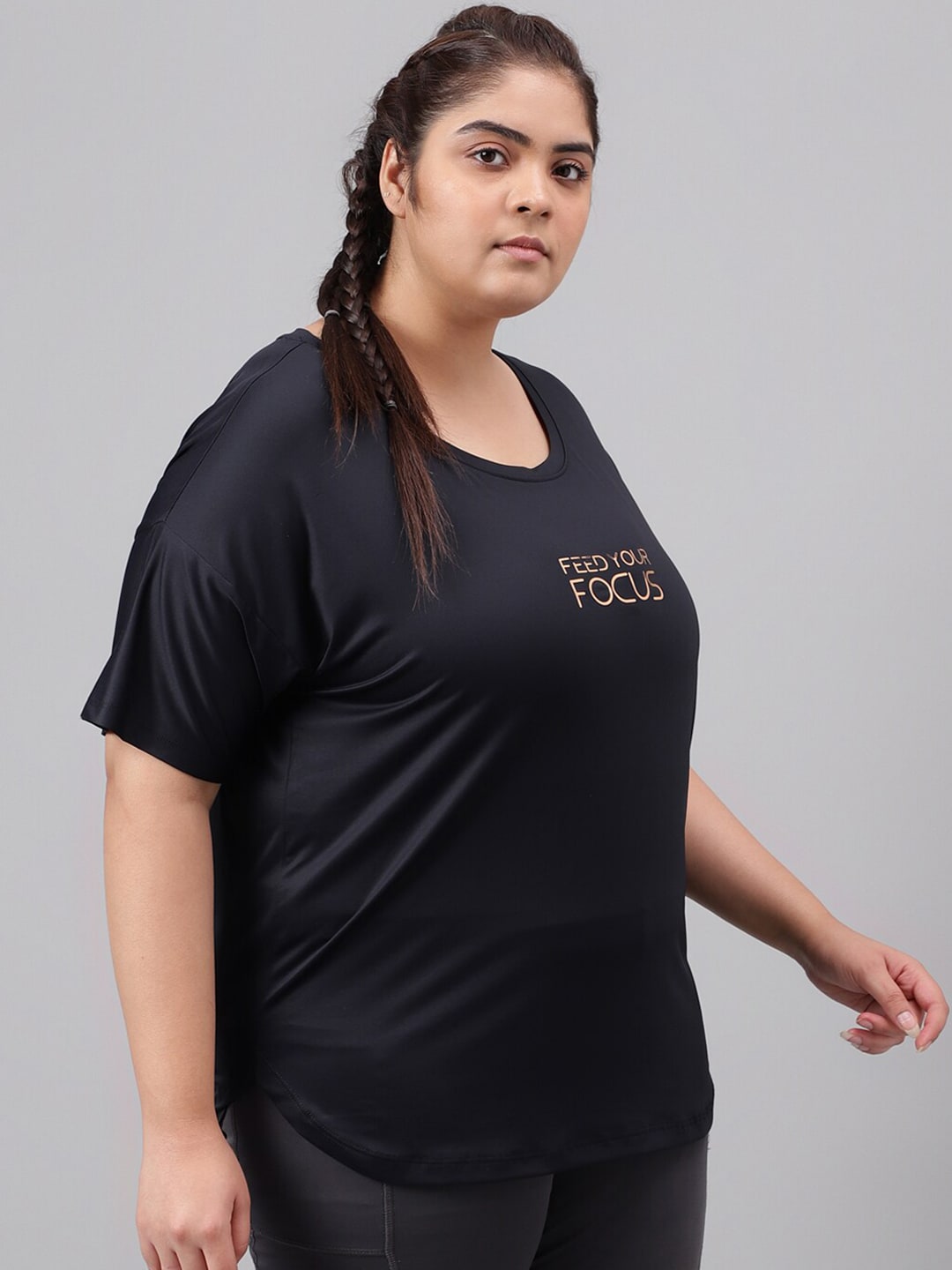 MKH Plus Size Typography Printed Relaxed Fit Dri-FIT T-shirt | Grocsy