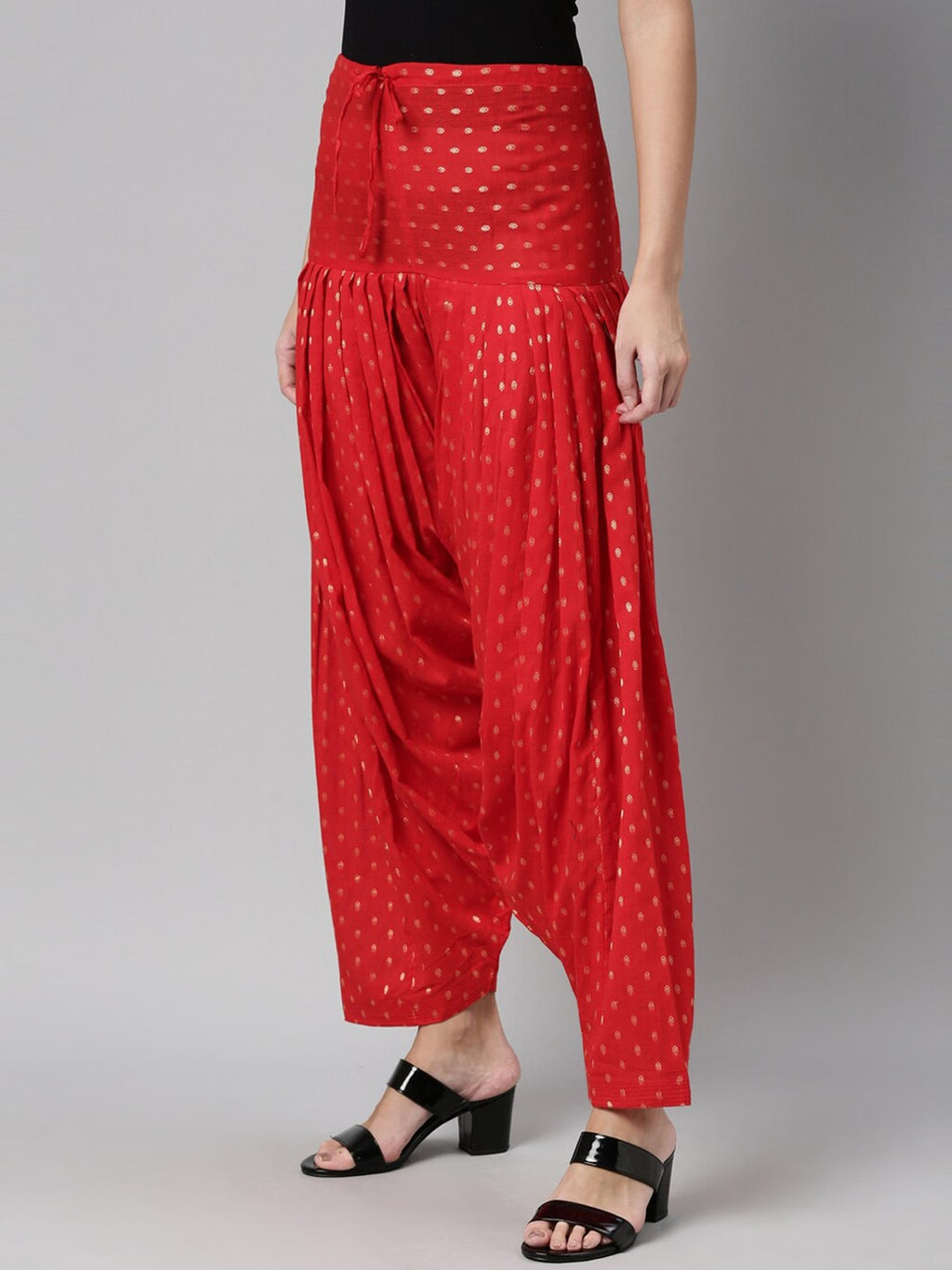 Souchii Red & Gold-Coloured Woven Design Pure Cotton Patiala | Grocsy