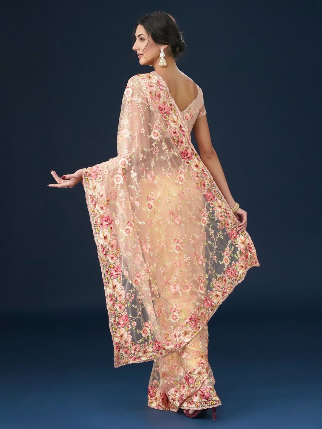 kasee Floral Embroidered Saree | Grocsy