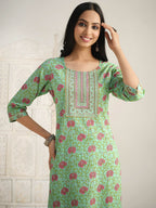 Sangria Floral Printed Gotta Patti Pure Cotton Kurta With Trouser & Dupatta | Grocsy