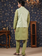 House of Pataudi Straight Kurta With Pyjamas & Embroidered Sequin Work Nehru Jacket | Grocsy