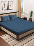 KLOTTHE Turquoise Blue 300 TC Woolen Fitted King Bedsheet With 2 Pillow Covers | Grocsy