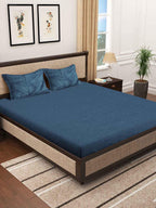 KLOTTHE Turquoise Blue 300 TC Woolen Fitted King Bedsheet With 2 Pillow Covers | Grocsy