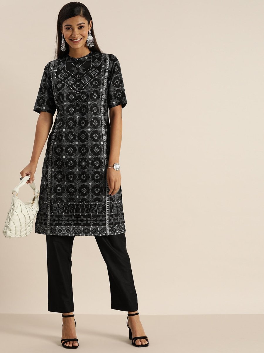 All About You Women Black & Grey Printed Kurta with Trousers | Grocsy