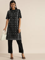 All About You Women Black & Grey Printed Kurta with Trousers | Grocsy