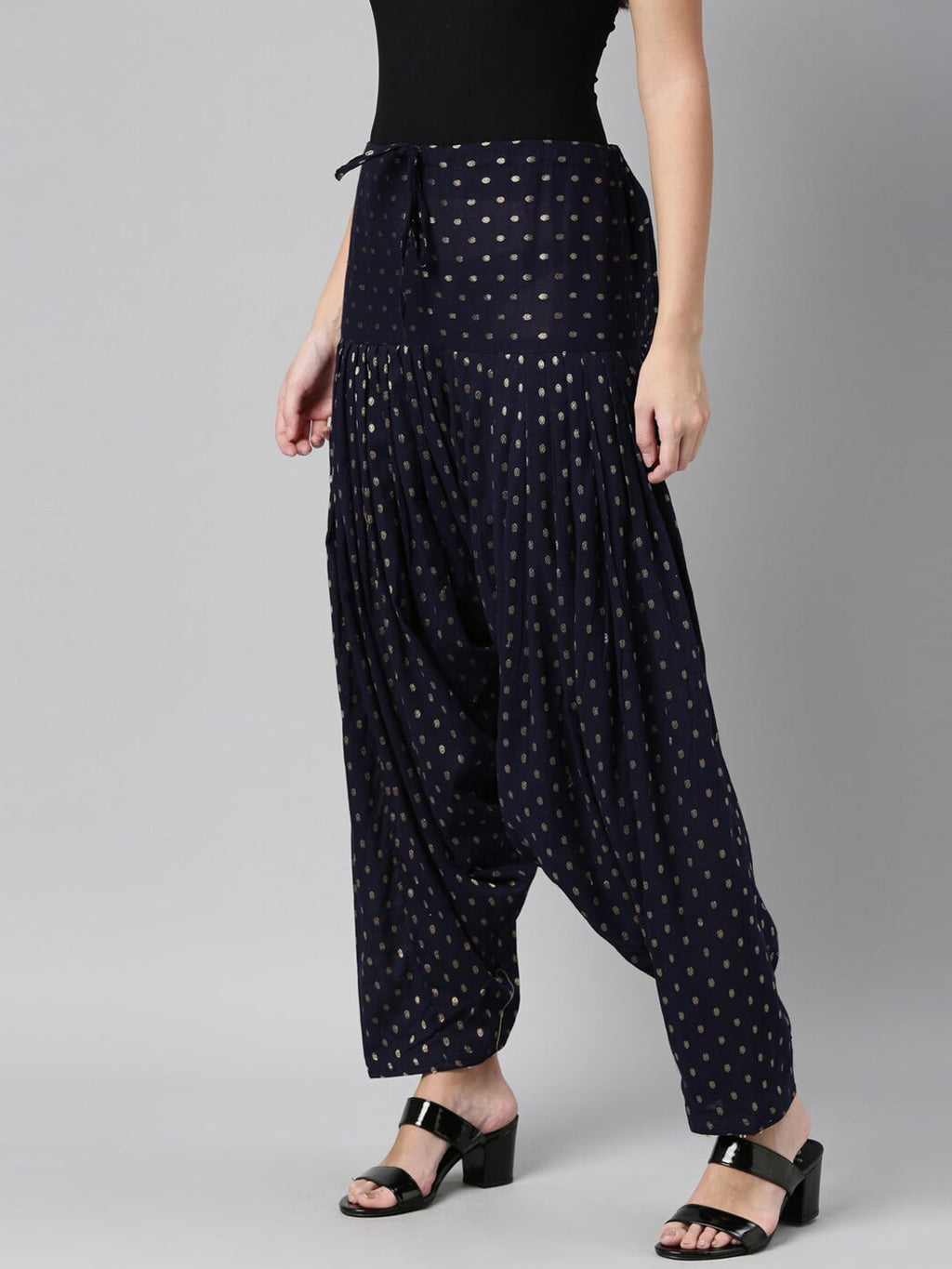 Souchii Navy Blue & Beige Woven-Design Pure Cotton Patiala | Grocsy
